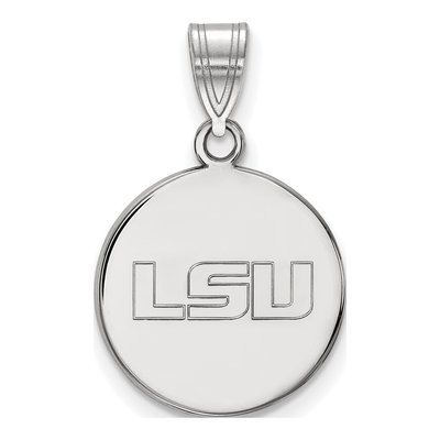 Louisiana State University 10K White Gold L-S-U Medium Disc Pendant