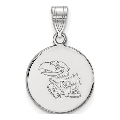 University of Kansas 10K White Gold Jayhawk Medium Disc Pendant