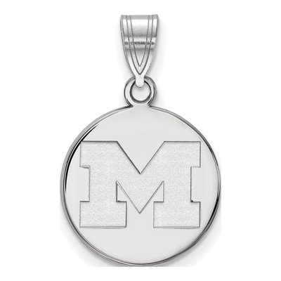 University of Michigan 10K White Gold Medium Disc Letter M Pendant