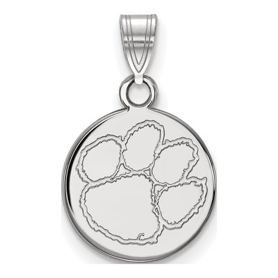 Clemson University 10K White Gold Tiger Paw Small Disc Pendant