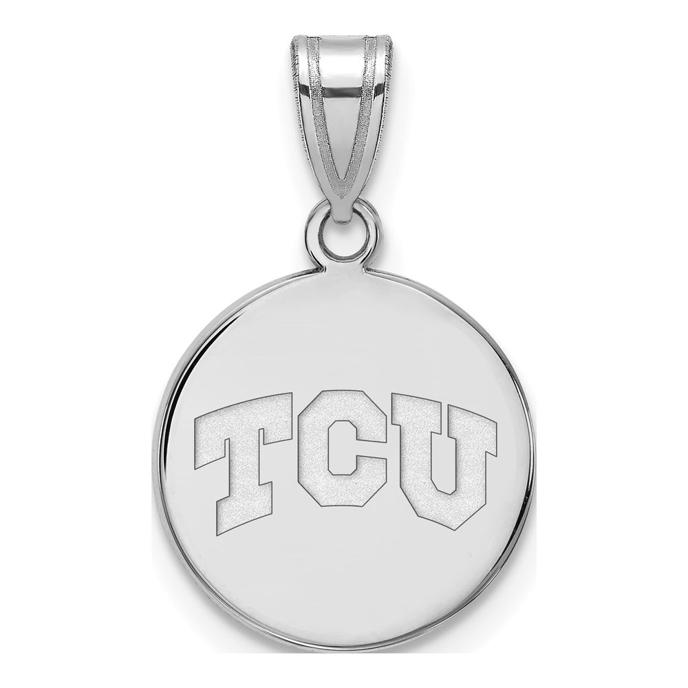 Texas Christian University 10K White Gold T-C-U Medium Disc Pendant