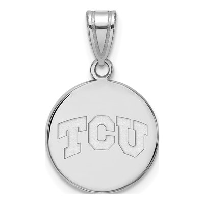 Texas Christian University 10K White Gold T-C-U Medium Disc Pendant