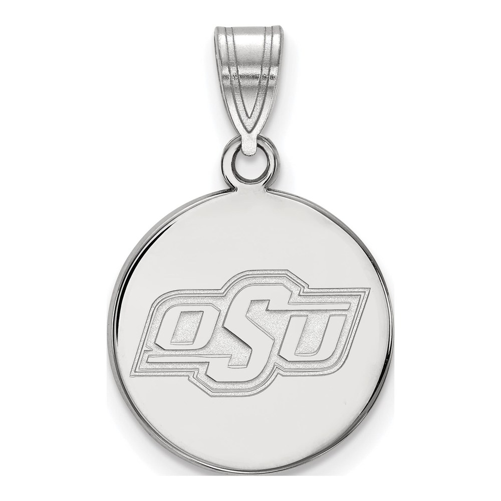 Oklahoma State University 10K White Gold O-S-U Medium Disc Pendant