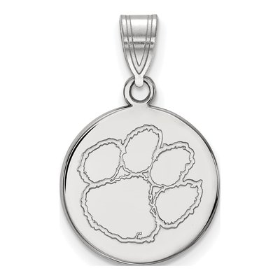 Clemson University 10K White Gold Tiger Paw Medium Disc Pendant