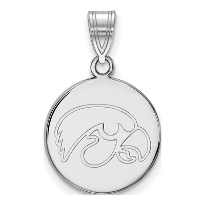 University of Iowa 10K White Gold Hawk Medium Round Disc Pendant
