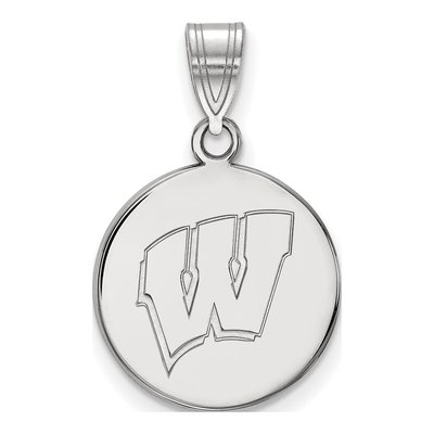 University of Wisconsin 10K White Gold Medium Disc Letter W Pendant