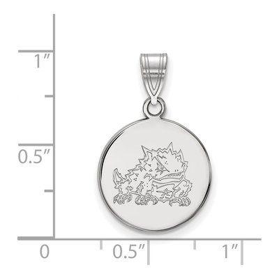 Texas Christian University 10K White Gold Horned Frog Medium Disc Pendant – view 2