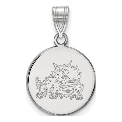 Texas Christian University 10K White Gold Horned Frog Medium Disc Pendant
