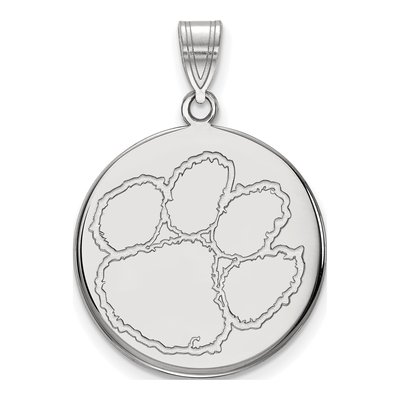 Clemson University 10K White Gold Tiger Paw Large Disc Pendant