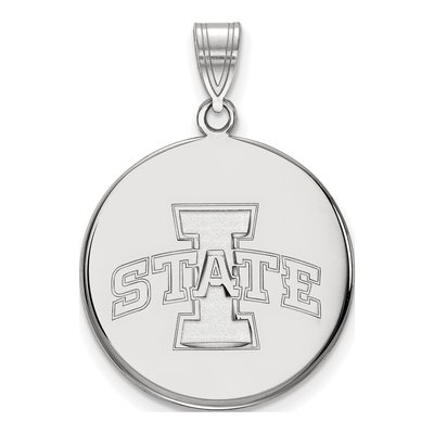 Iowa State University 10K White Gold Cyclones Large Disc Pendant