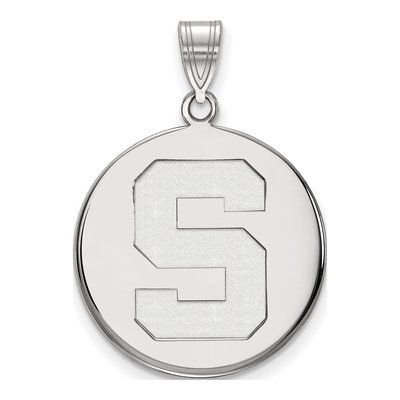 Michigan State University 10K White Gold Large Disc Letter S Pendant