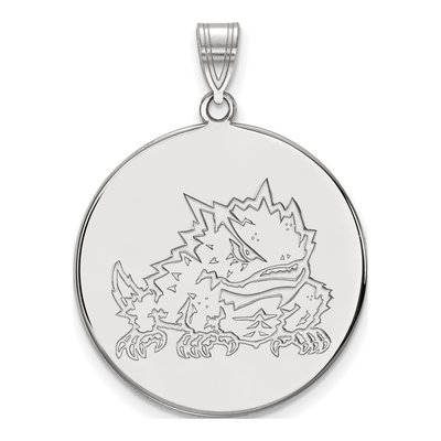 Texas Christian University 10K White Gold Horned Frog Extra Large Disc Pendant