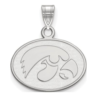 University of Iowa 10K White Gold Hawk Small Oval Pendant