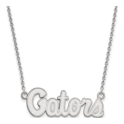 University of Florida 10K White Gold Gators Script Small Necklace