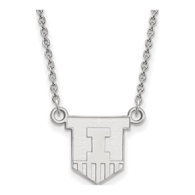 University of Illinois 10K White Gold Victory Badge Small Necklace