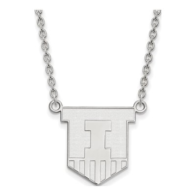 University of Illinois 10K White Gold Victory Badge Large Necklace
