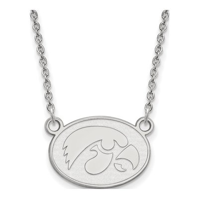 University of Iowa 10K White Gold Hawk Small Oval Necklace