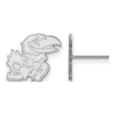 University of Kansas 10K White Gold Jayhawk Small Stud Earrings