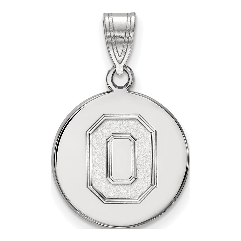 Ohio State University 10K White Gold Medium Disc Letter O Pendant