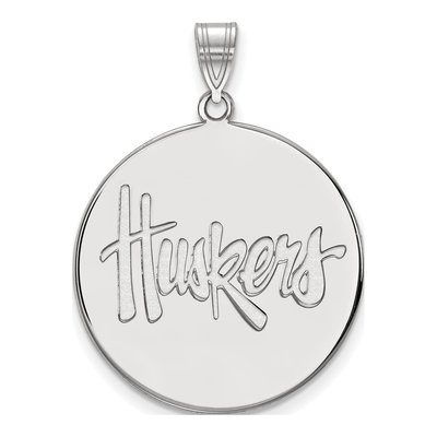 University of Nebraska 10K White Gold Huskers Extra Large Disc Pendant