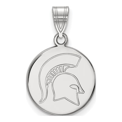 Michigan State University 10K White Gold Spartan Medium Disc Pendant