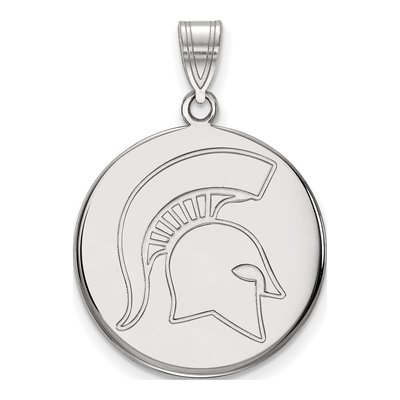 Michigan State University 10K White Gold Spartan Large Disc Pendant