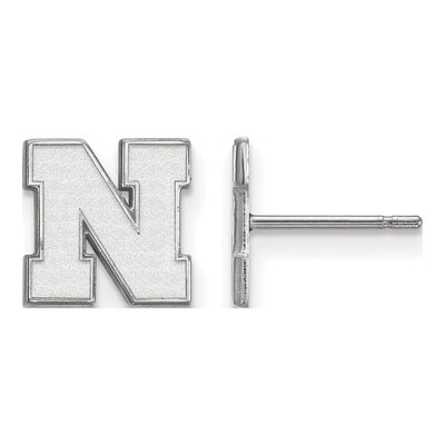 University of Nebraska 10K White Gold Letter N Stud Earrings