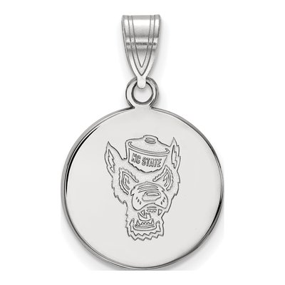 North Carolina State University 10K White Gold Wolf Medium Disc Pendant
