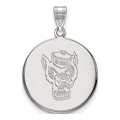 North Carolina State University 10K White Gold Wolf Large Disc Pendant