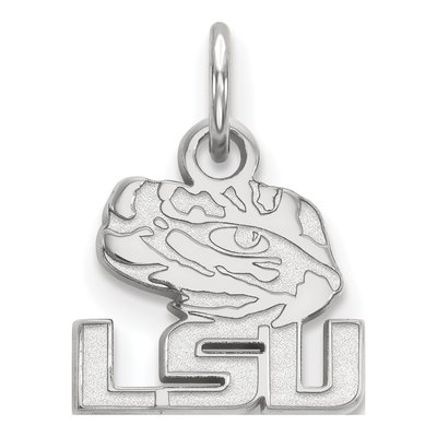 Louisiana State University 10K White Gold L-S-U Tiger Eye Extra Small Pendant