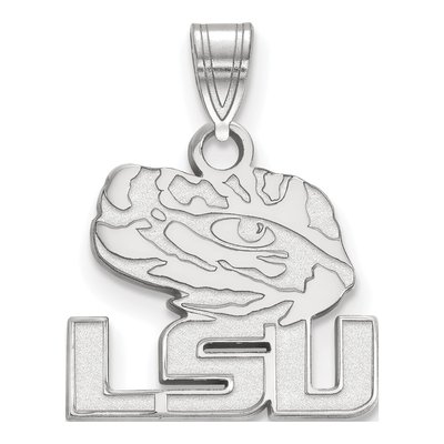 Louisiana State University 10K White Gold L-S-U Tiger Eye Small Pendant