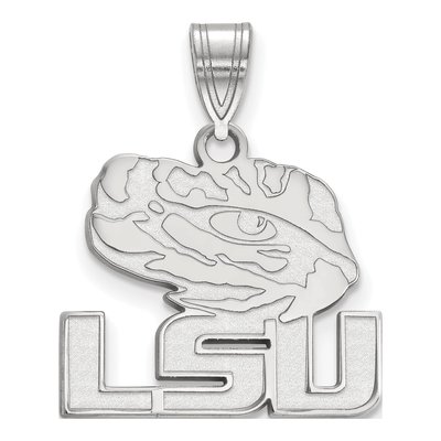 Louisiana State University 10K White Gold L-S-U Tiger Eye Medium Pendant