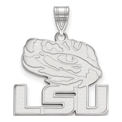 Louisiana State University 10K White Gold L-S-U Tiger Eye Large Pendant