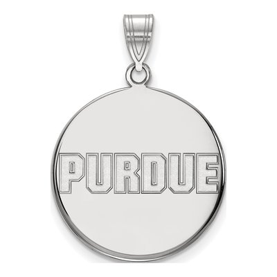 Purdue University 10K White Gold Block Type Large Disc Pendant
