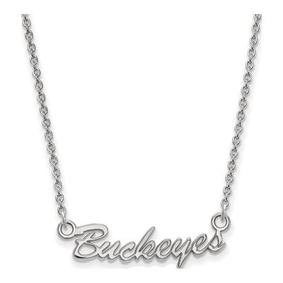 Ohio State University 10K White Gold Small Buckeyes Script Necklace