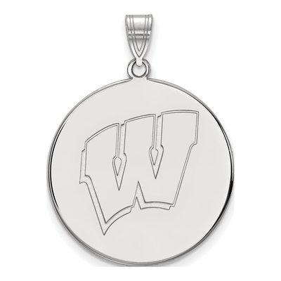 University of Wisconsin 10K White Gold Extra Large Disc Letter W Pendant