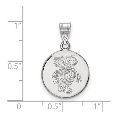 University of Wisconsin 10K White Gold Badger Medium Disc Pendant – view 2