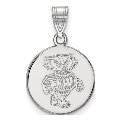 University of Wisconsin 10K White Gold Badger Medium Disc Pendant
