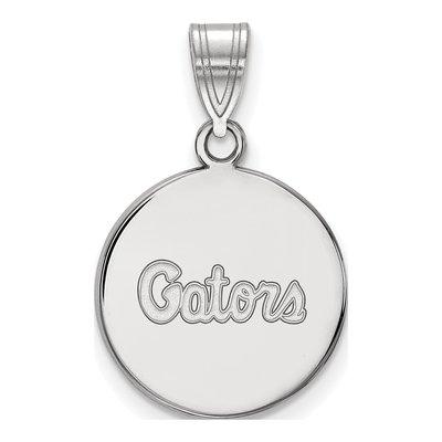 University of Florida 10K White Gold Gators Script Medium Disc Pendant