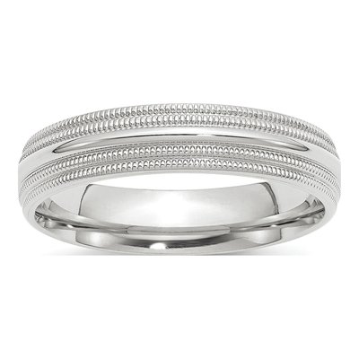 10K White Gold 5mm Milgrain Comfort-Fit Wedding Band