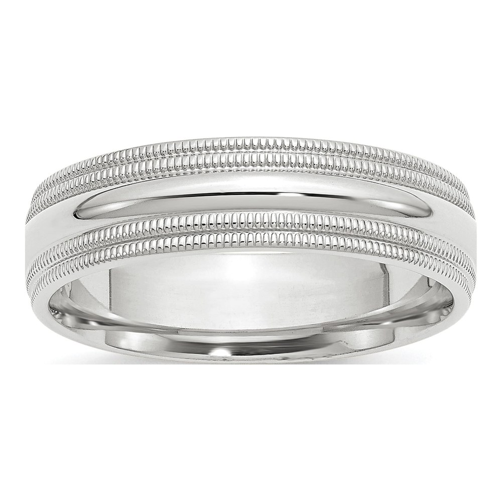 10K White Gold 6mm Milgrain Comfort-Fit Wedding Band