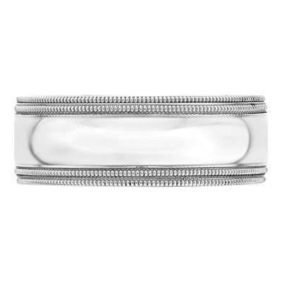 10K White Gold 8mm Milgrain Comfort-Fit Wedding Band – view 3
