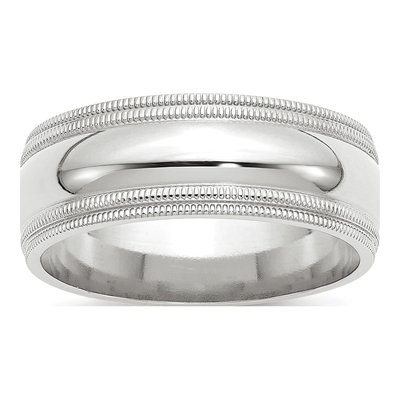 10K White Gold 8mm Milgrain Comfort-Fit Wedding Band
