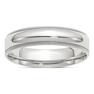 10K White Gold 5mm Milgrain Comfort-Fit Wedding Band