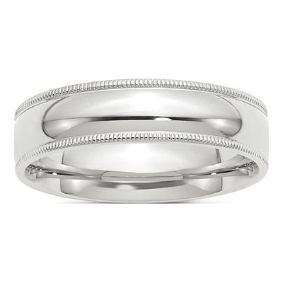 10K White Gold 6mm Milgrain Comfort-Fit Wedding Band