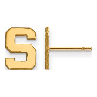 Michigan State University 10K Yellow Gold Letter S Stud Earrings