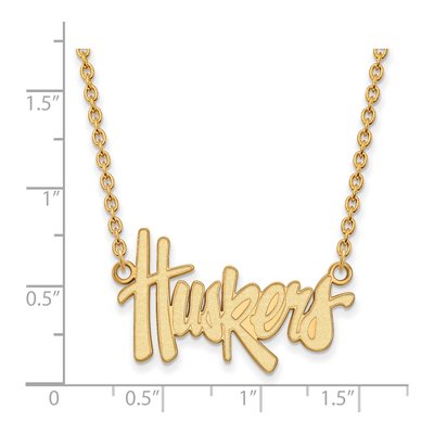 University of Nebraska 10K Yellow Gold Large Huskers Script Necklace – view 2