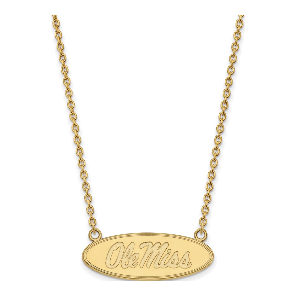 10K Yellow Gold Logoart University Of Mississippi Ole Miss Large Oval Pendant 18 Inch Necklace