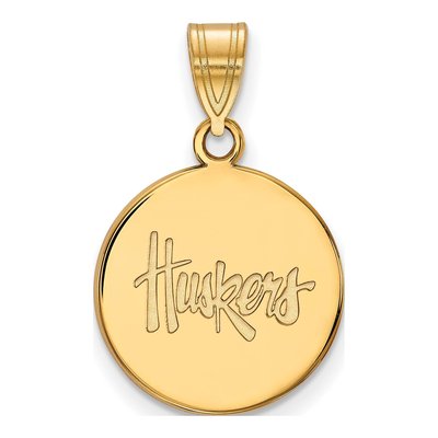 University of Nebraska 10K Yellow Gold Medium Huskers Disc Pendant
