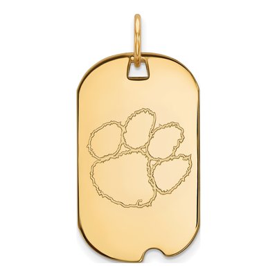 Clemson University 10K Yellow Gold Tiger Paw Small Dog Tag Pendant